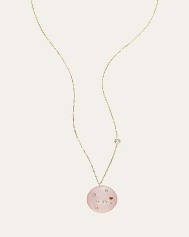 Mini Constellation Rose Quartz Necklace with Diamonds and Rubies